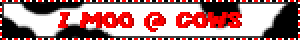 ["I moo @ cows" on cow print]